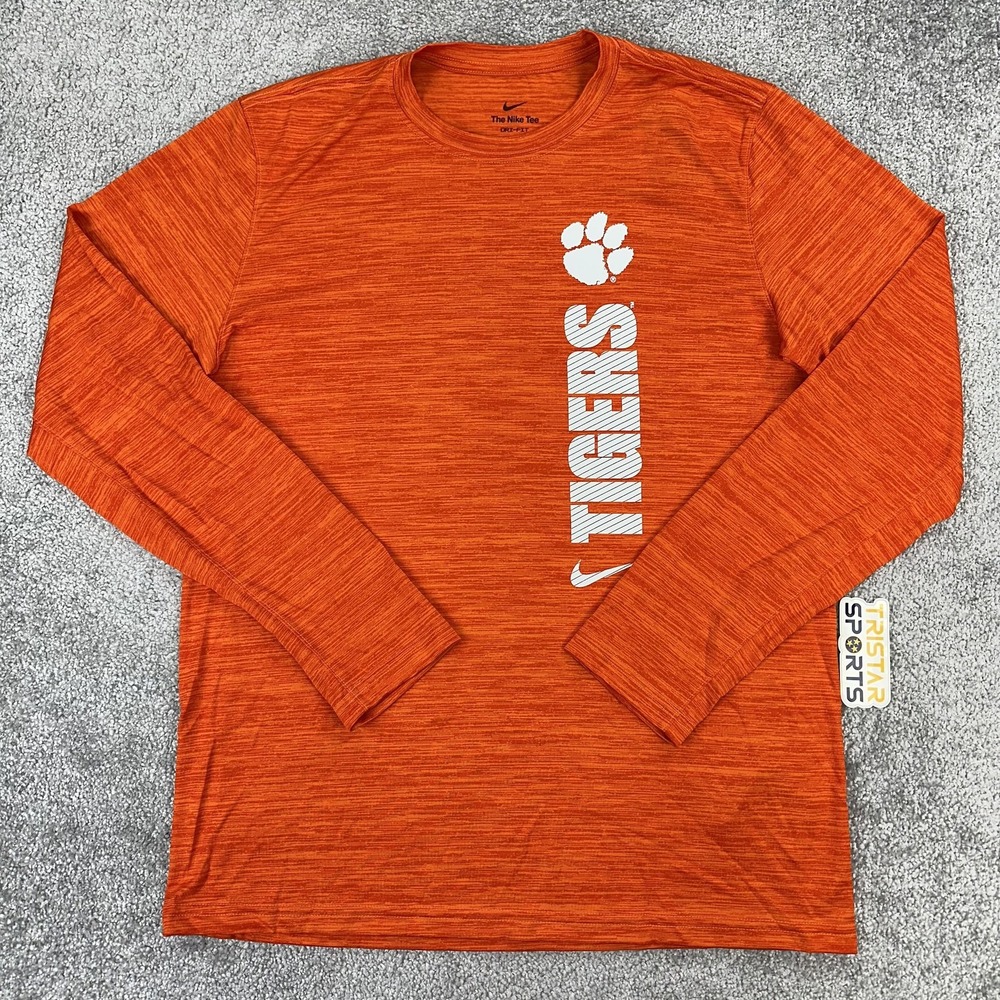 Clemson Tigers Shirt Mens Large Orange NCAA Football Nike Dri-FIT Long Sleeve